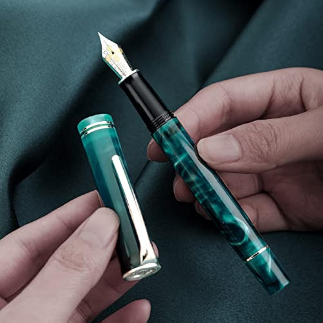 Hongdian N2 Fountain Pen – Teal Blue Acrylic Iridium Extra Fine Nib