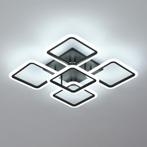 Comely Modern LED Ceiling Light – 61W 5-Square Black Chandelier 6500K