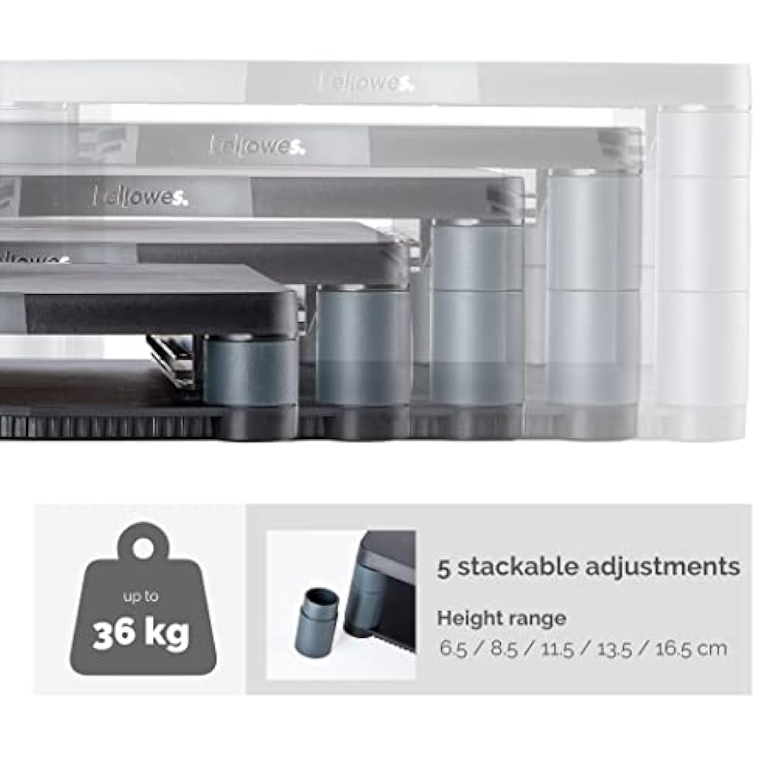 Fellowes Premium Height Adjustable Monitor Stand - Ergonomic Black Riser