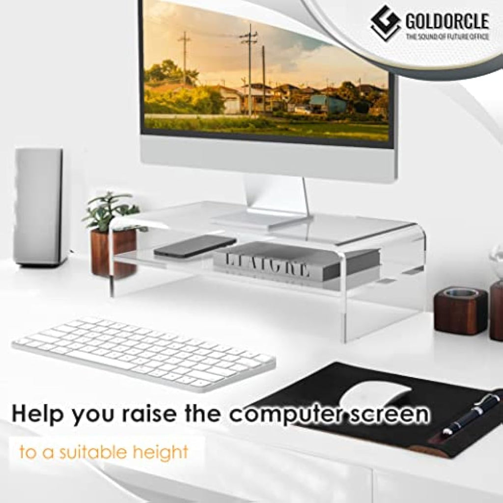 GOLDORCLE 2-Tier Acrylic Monitor Stand Riser | Clear Ergonomic Desk Shelf