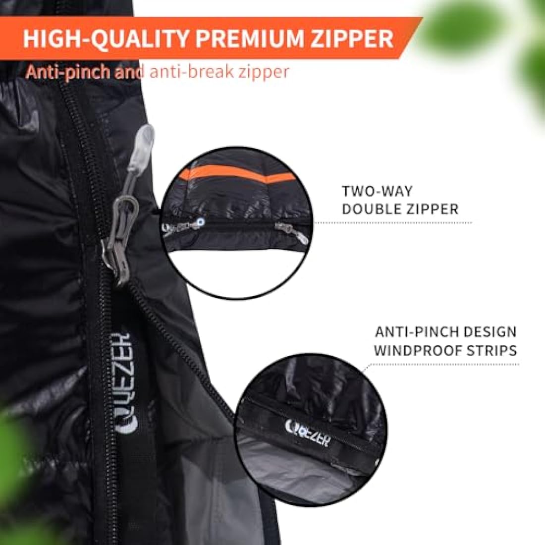 QEZER Down Sleeping Bag | Lightweight 4-Season Rectangular Nylon Bag