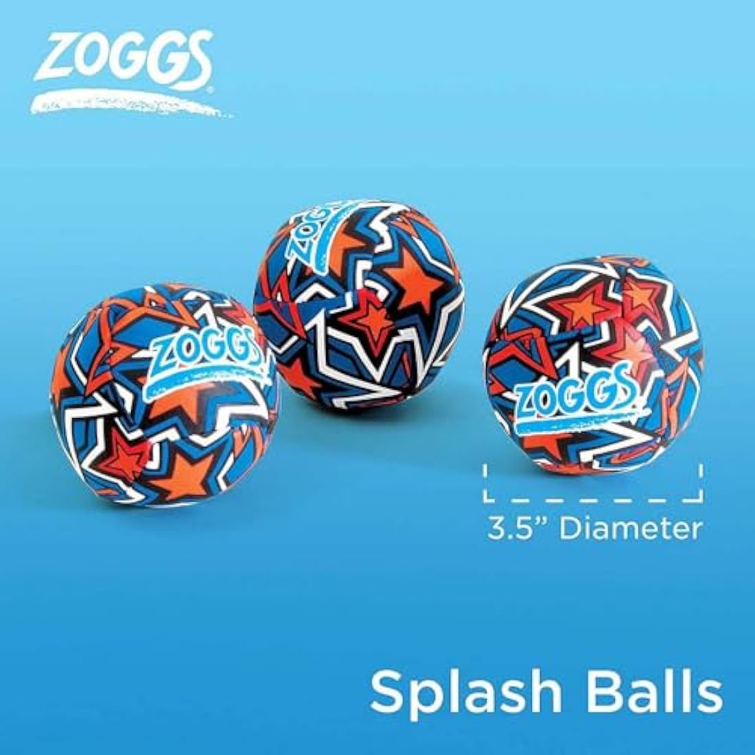 Zoggs Kids Neoprene Water Balls – 3-Pack Orange & Blue Star Print