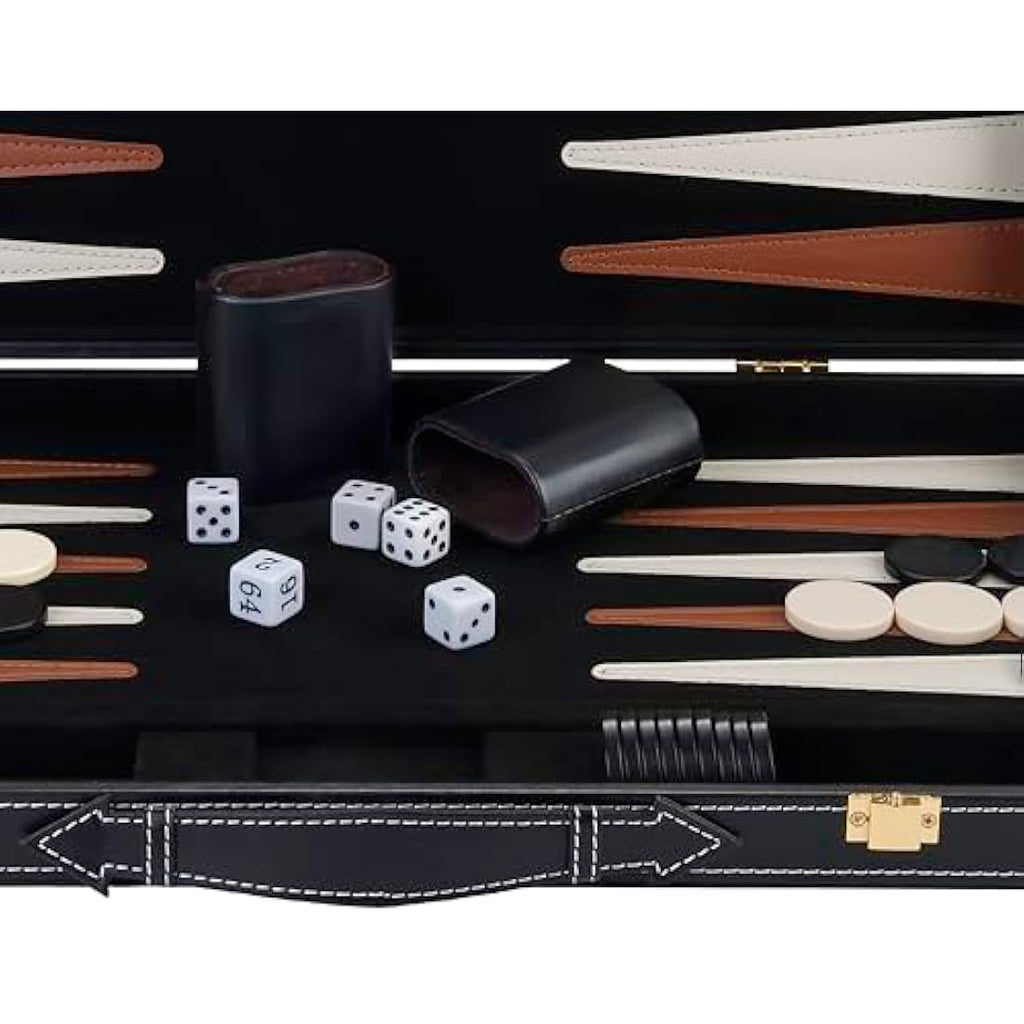 Engelhart Deluxe 18" Backgammon Set – Brown & Ivory Faux Leather
