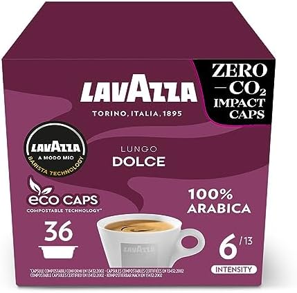 Lavazza A Modo Mio Lungo Dolce Coffee Capsules - 36 Compostable Pods