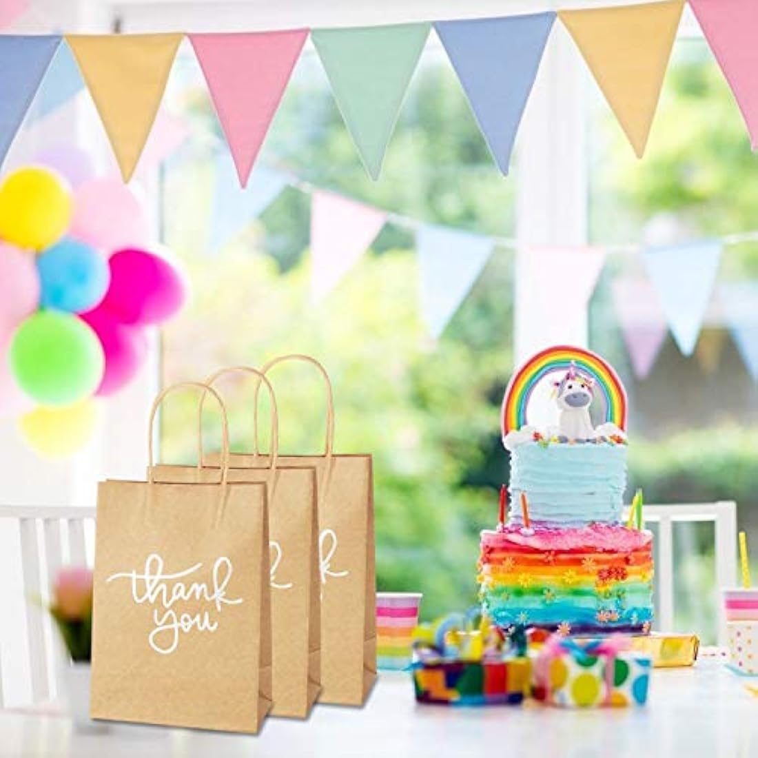 24 Pack Silver Kraft Paper Thank You Gift Bags with Handles