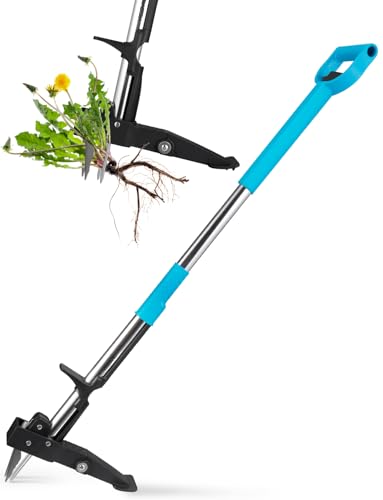 YISSVIC Stand-up Weed Puller Tool – Stainless Steel 4-Claw Root Remover