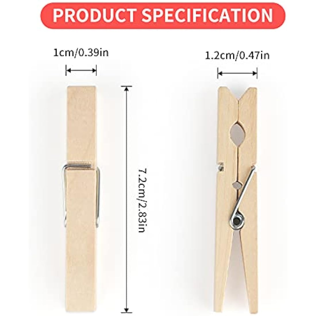 Jolof Store 100PCS Wooden Pegs – 7.2CM Strong Laundry & Craft Clips