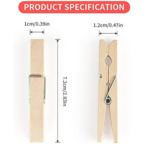 Jolof Store 100PCS Wooden Pegs – 7.2CM Strong Laundry & Craft Clips