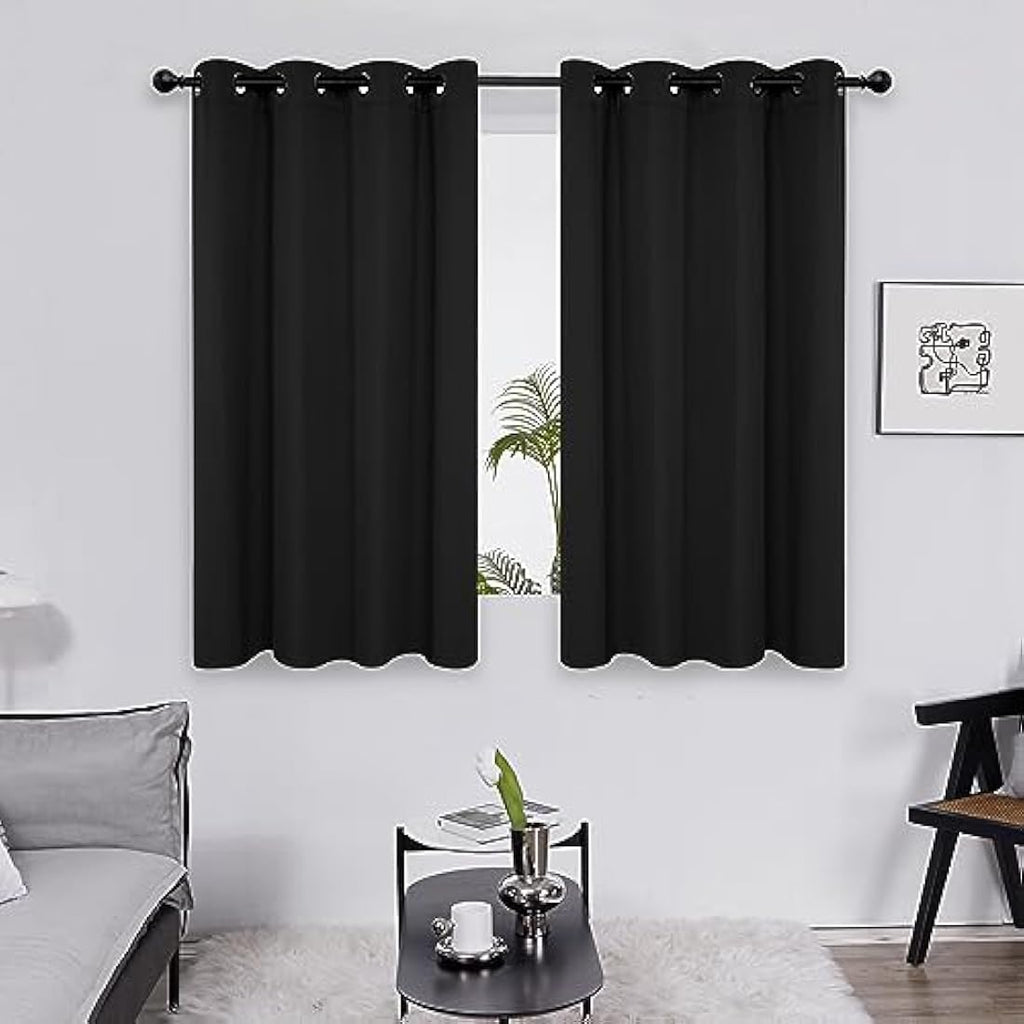 Deconovo Blackout Curtains – Thermal Insulated Eyelet Drapes, Black, 2 Panels