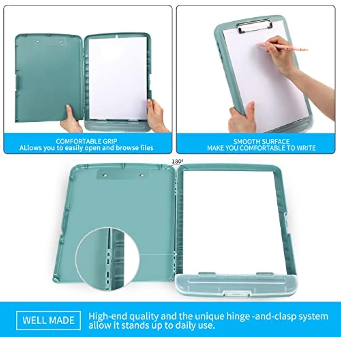 DMFLY Storage Clipboard – Heavy Duty A4 Case with Pen Holder, 200 Sheet Cap