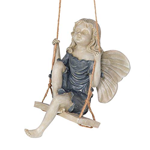 Design Toscano Summertime Fairy on a Swing Hanging Garden Statue, 29 cm