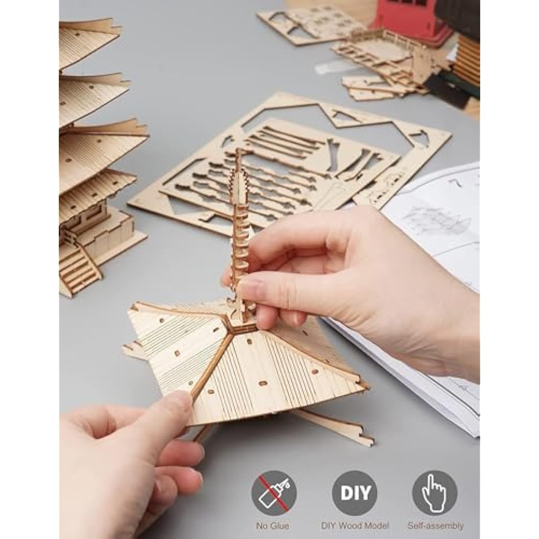 Rowood 3D Wooden Puzzle Five-Storied Pagoda Japanese Temple Model Kit
