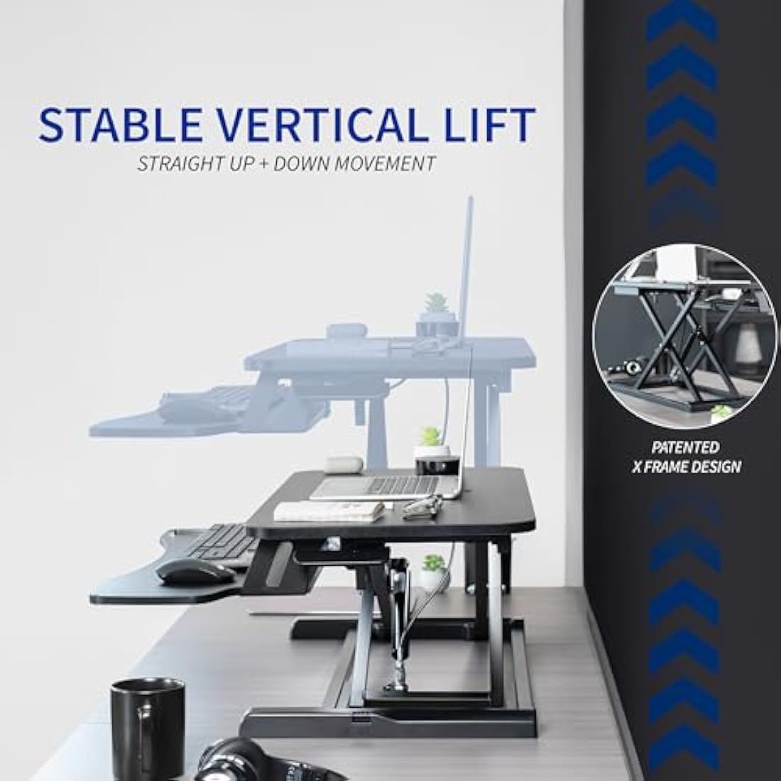 VIVO Standing Desk Converter | Height Adjustable Dual Monitor Riser - Black