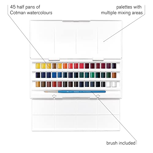 Winsor & Newton Cotman Watercolour Studio Set – 45 Half Pans & Brush