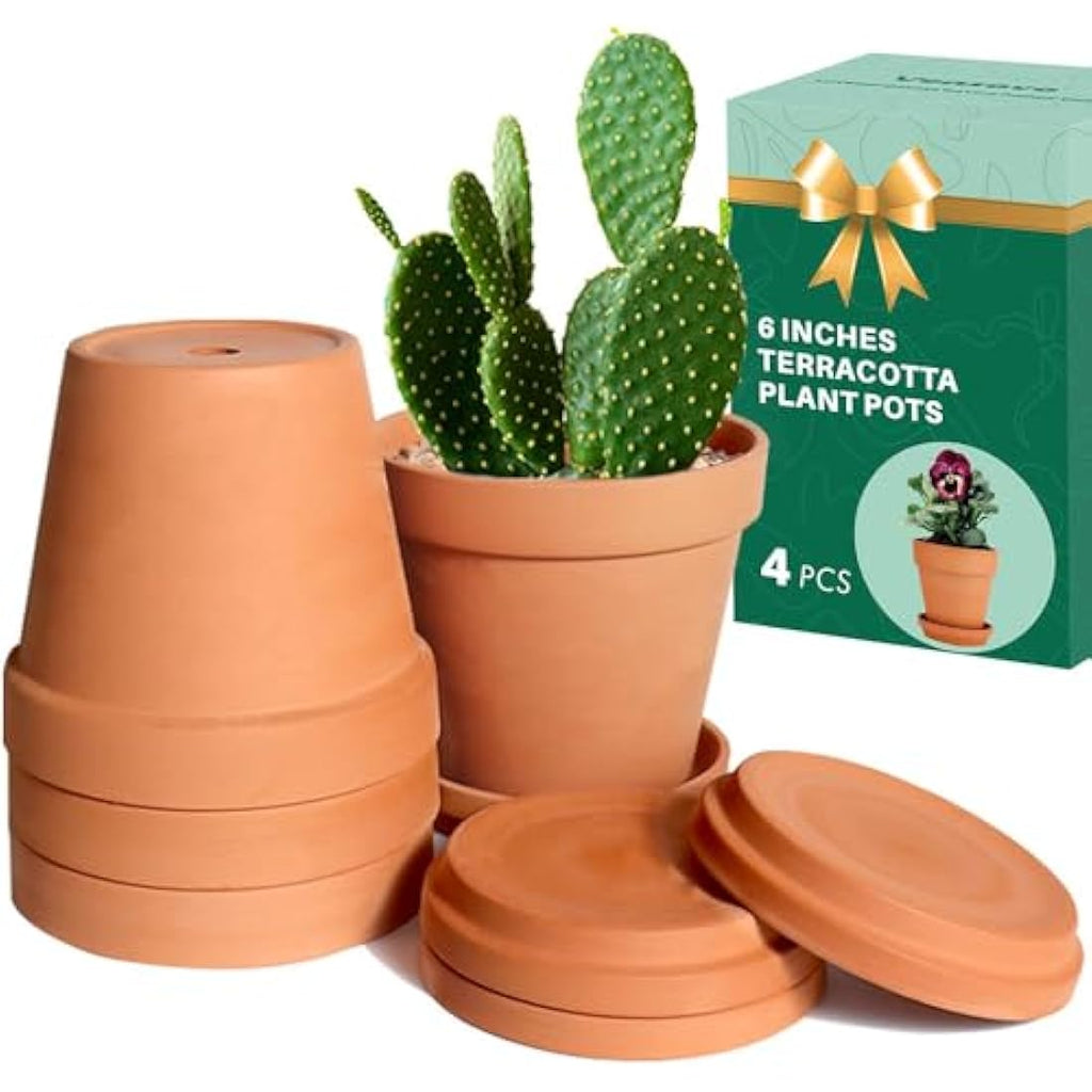 Vensovo 15cm Terra Cotta Plant Pots with Saucers - 4 Pack Clay Planters