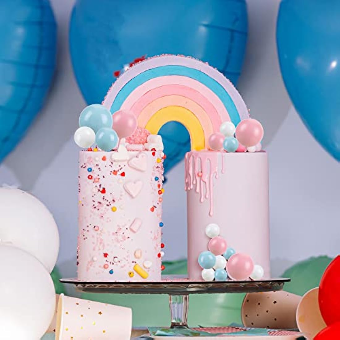 Gyufise 30Pcs Foam Ball Cake Toppers – White Blue Pink Cupcake Picks