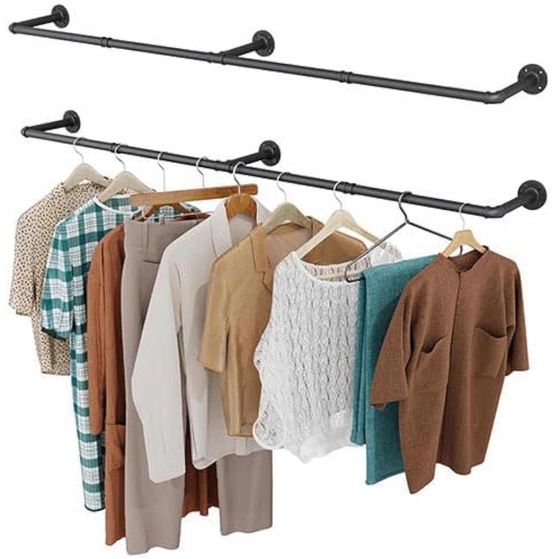 OROPY Industrial Pipe Clothes Rail | Set of 2 Heavy Duty Wall Mounted Rack