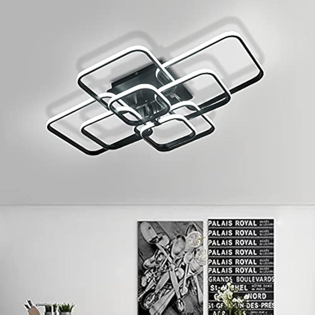 XEMQENER Modern 8-Square LED Ceiling Light | 152W Black Acrylic Chandelier