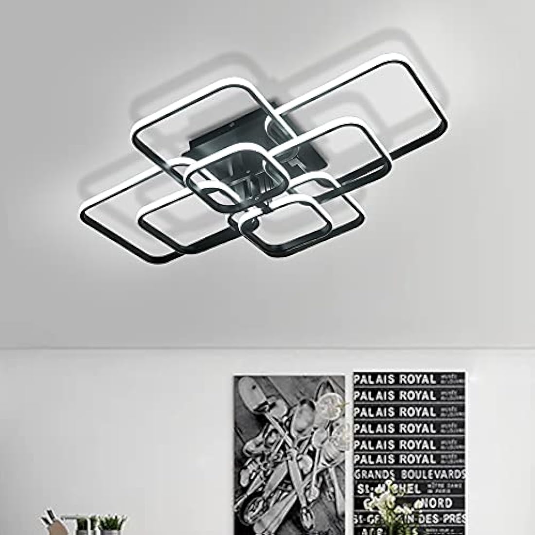 XEMQENER Modern 8-Square LED Ceiling Light | 152W Black Acrylic Chandelier