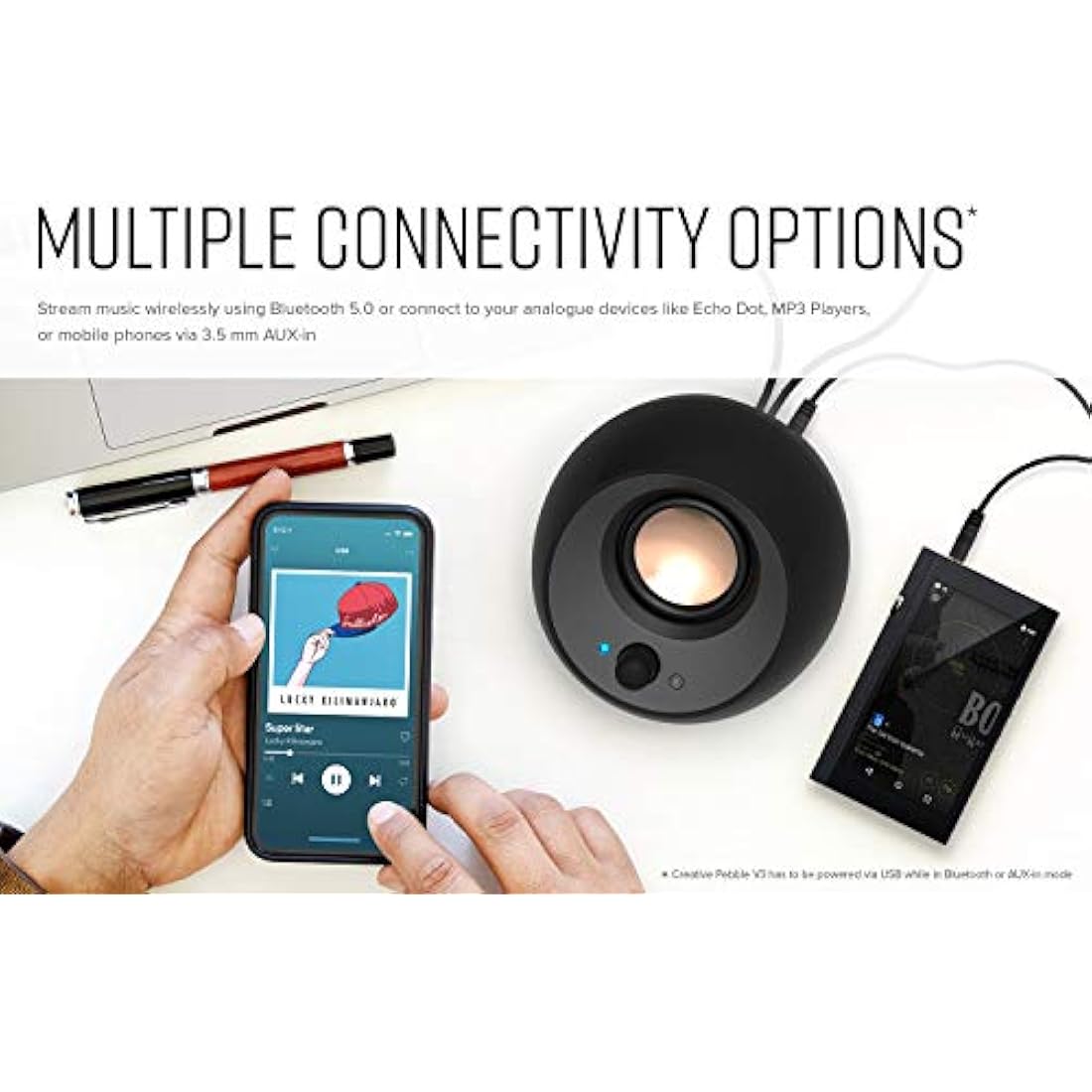 Creative Pebble V3 Desktop Speakers - Bluetooth 5.0 & USB-C Audio - Black
