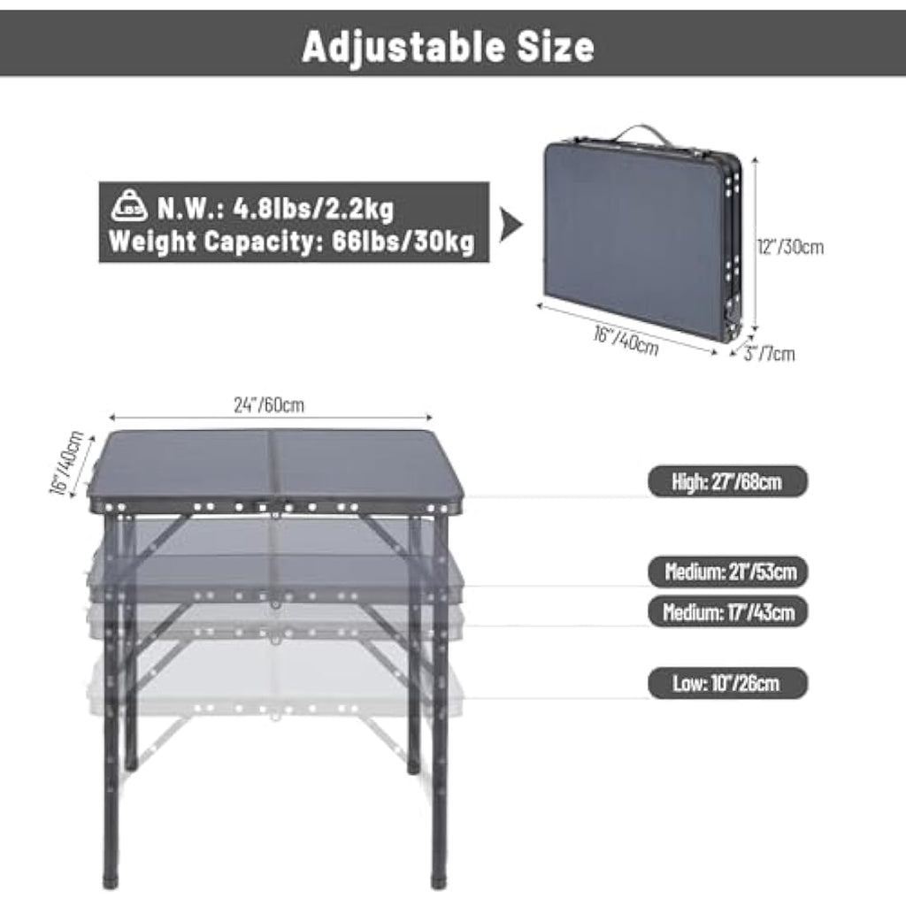 REDCAMP Small Folding Camping Table | Adjustable Height Aluminum Table