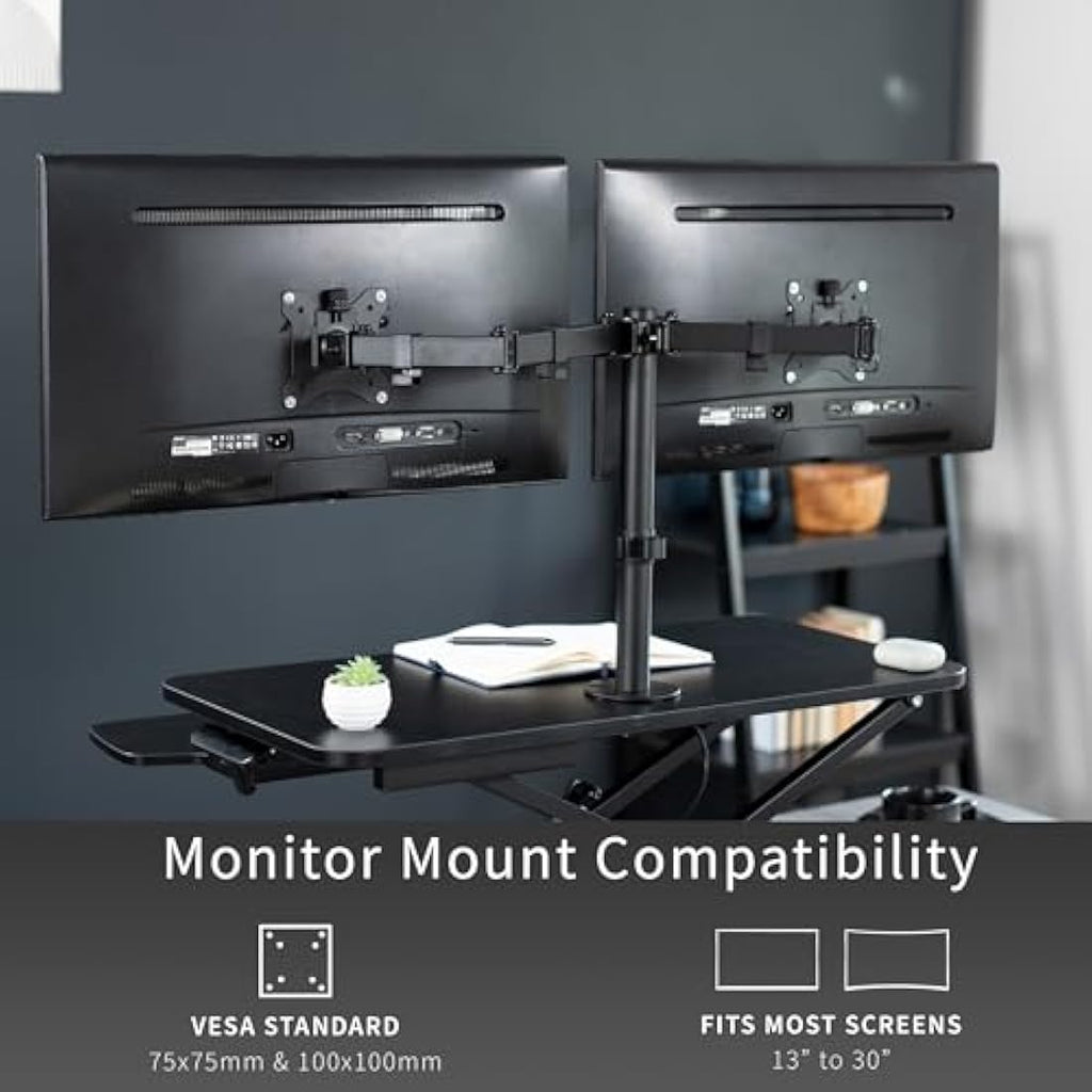 VIVO Standing Desk Converter with Dual Monitor Mount - 81cm Black Riser