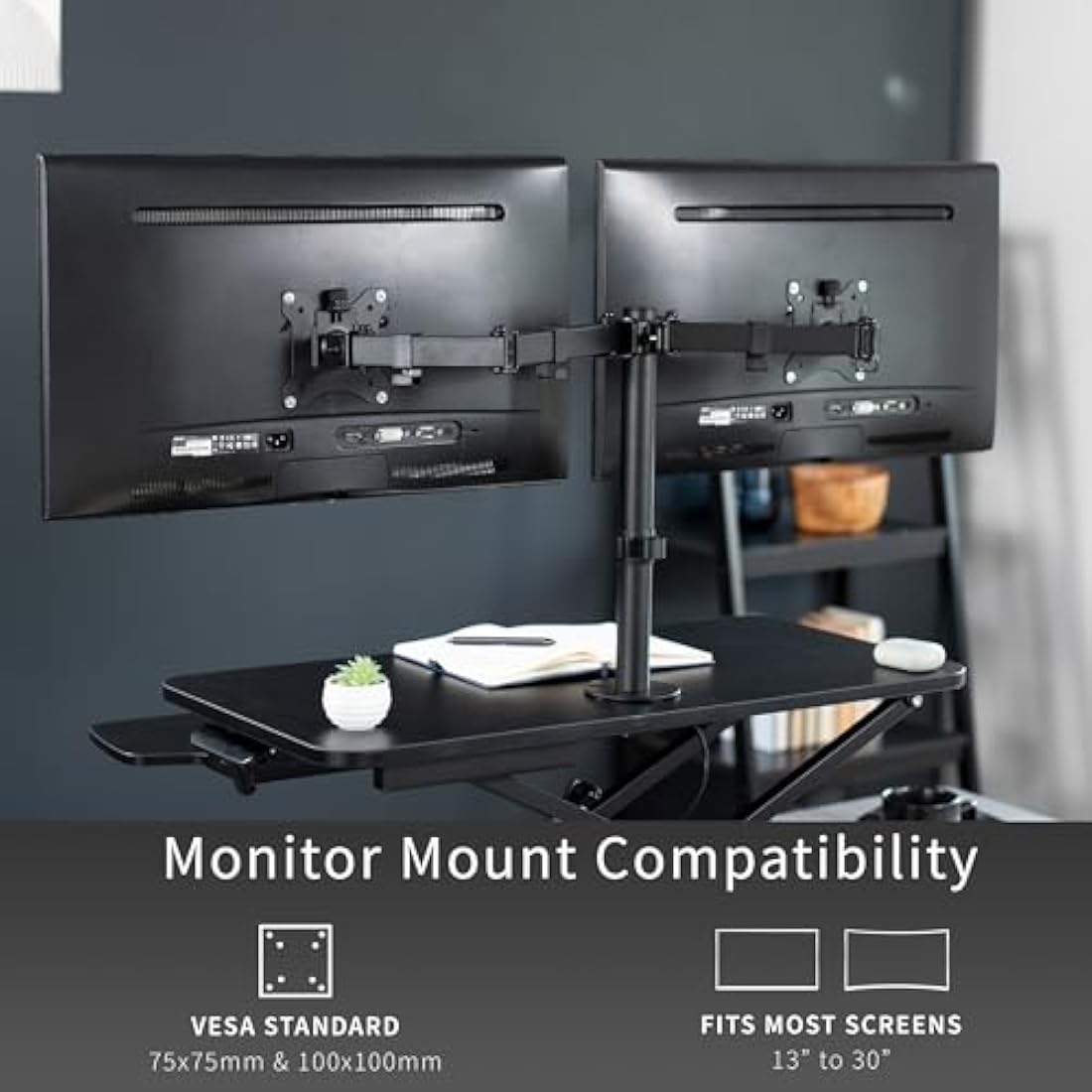 VIVO Standing Desk Converter with Dual Monitor Mount - 81cm Black Riser