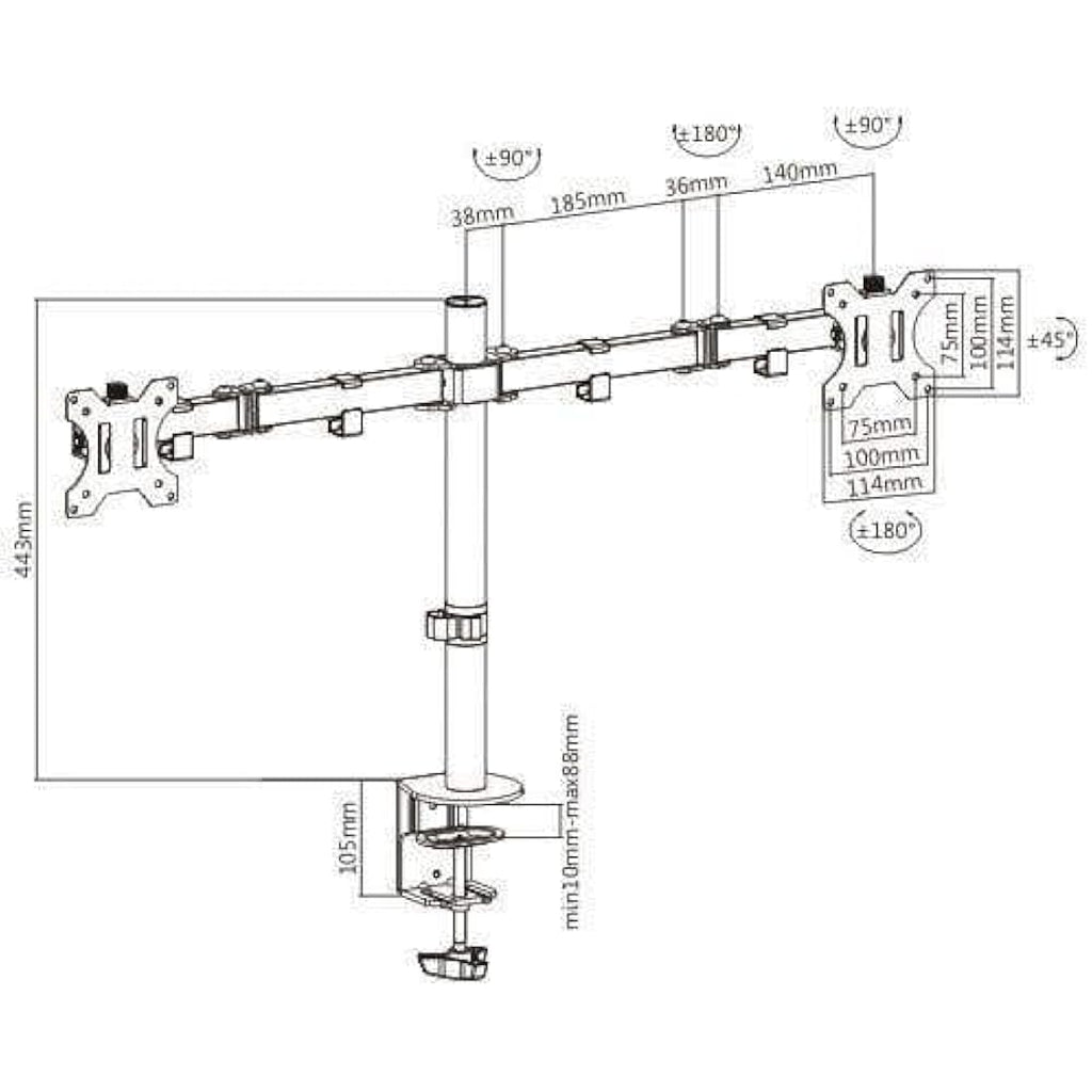 Audizio MAD20 Dual Monitor Desk Mount – Full Motion Steel Arms for 13-32"
