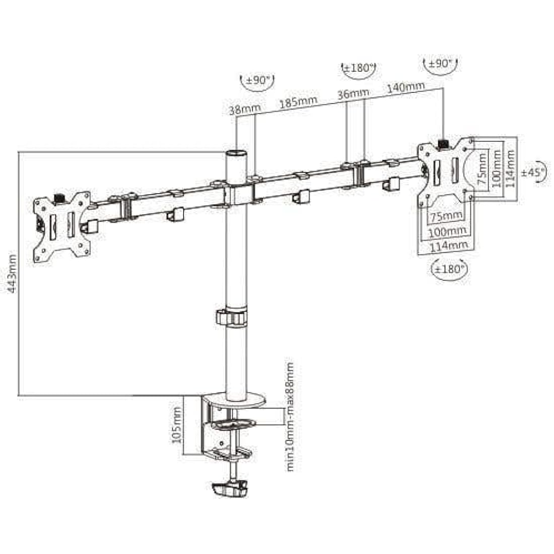 Audizio MAD20 Dual Monitor Desk Mount – Full Motion Steel Arms for 13-32"