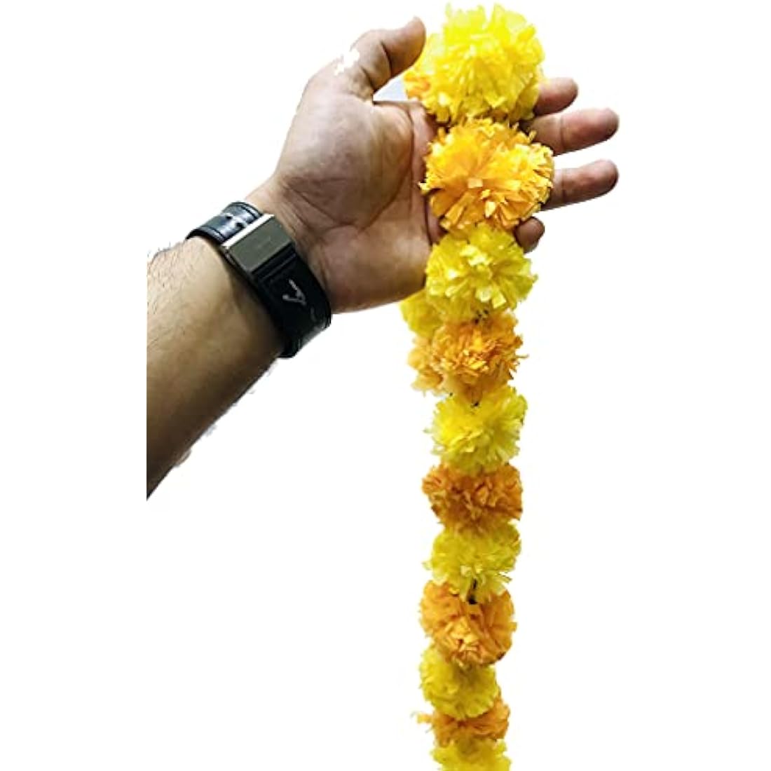 Artificial Marigold Flower Garlands - 5ft Orange & Yellow (5 Pack)