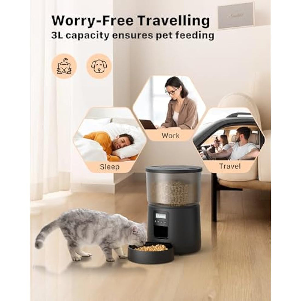 BEMOONY Automatic Cat Feeder - 3L Timed Pet Food Dispenser with Voice