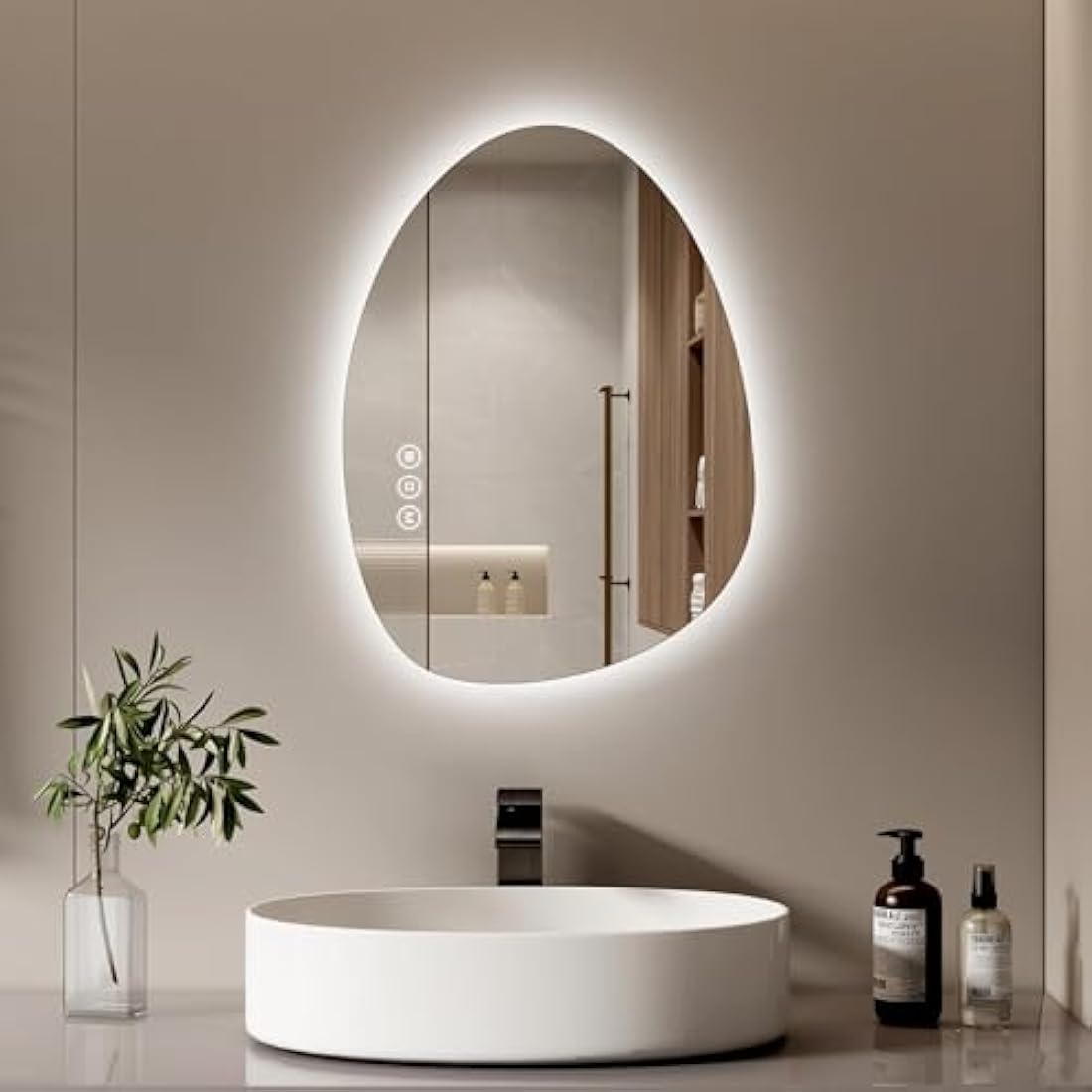 S'AFIELINA Asymmetrical LED Bathroom Mirror | 60x45cm Anti-Fog Dimmable