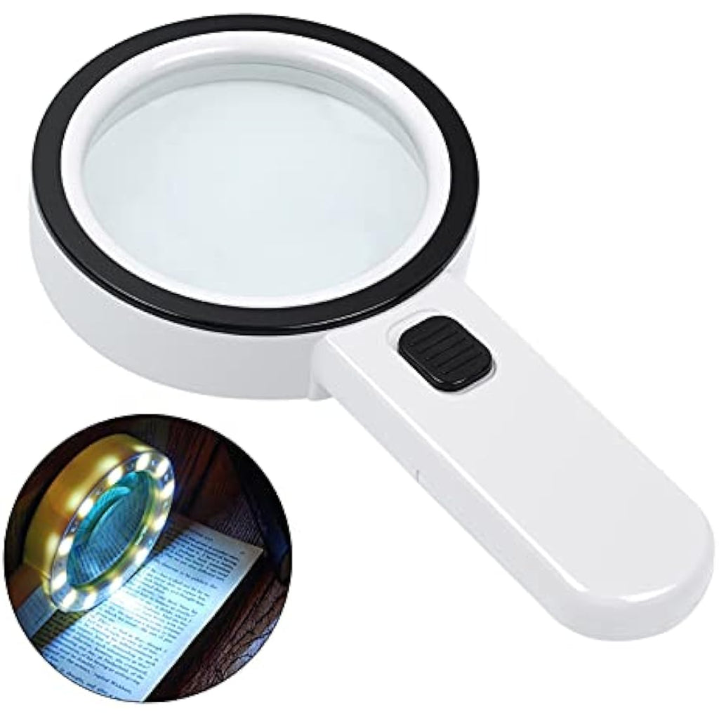 30X Handheld Magnifying Glass with 12 LED Lights for Seniors