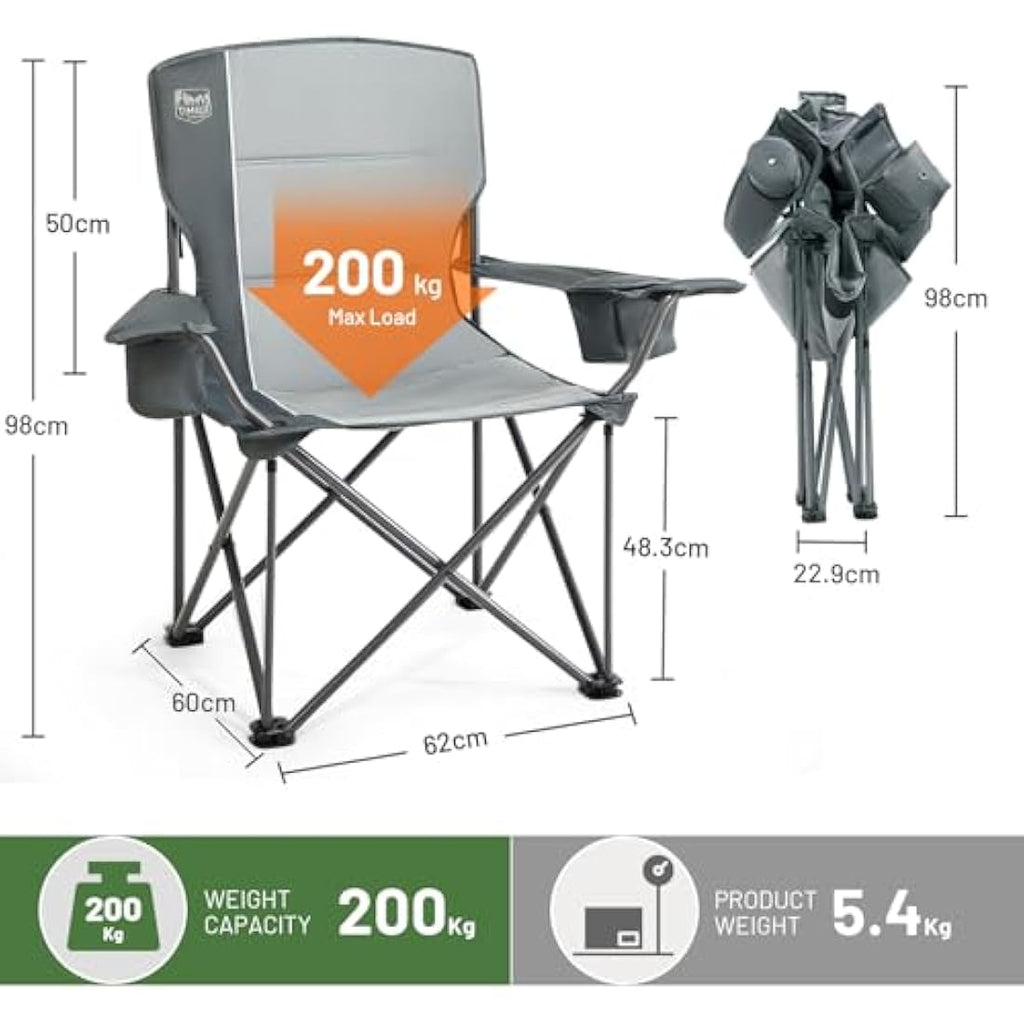 TIMBER RIDGE Heavy Duty Camping Chair | 200kg Oversized Padded Folding Seat