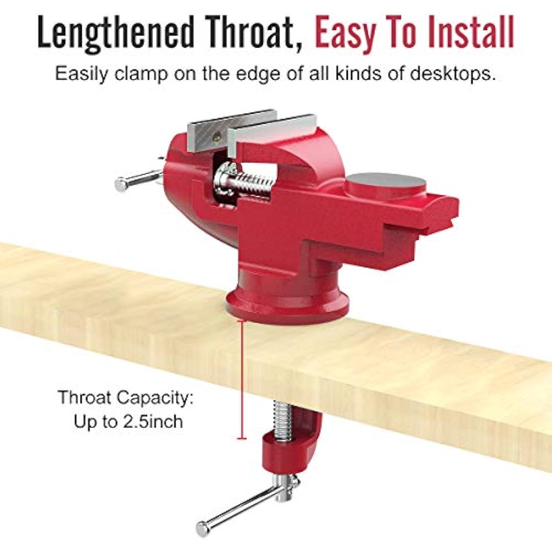 Housolution 3-Inch Universal Table Vise | 360° Swivel Bench Clamp - Red