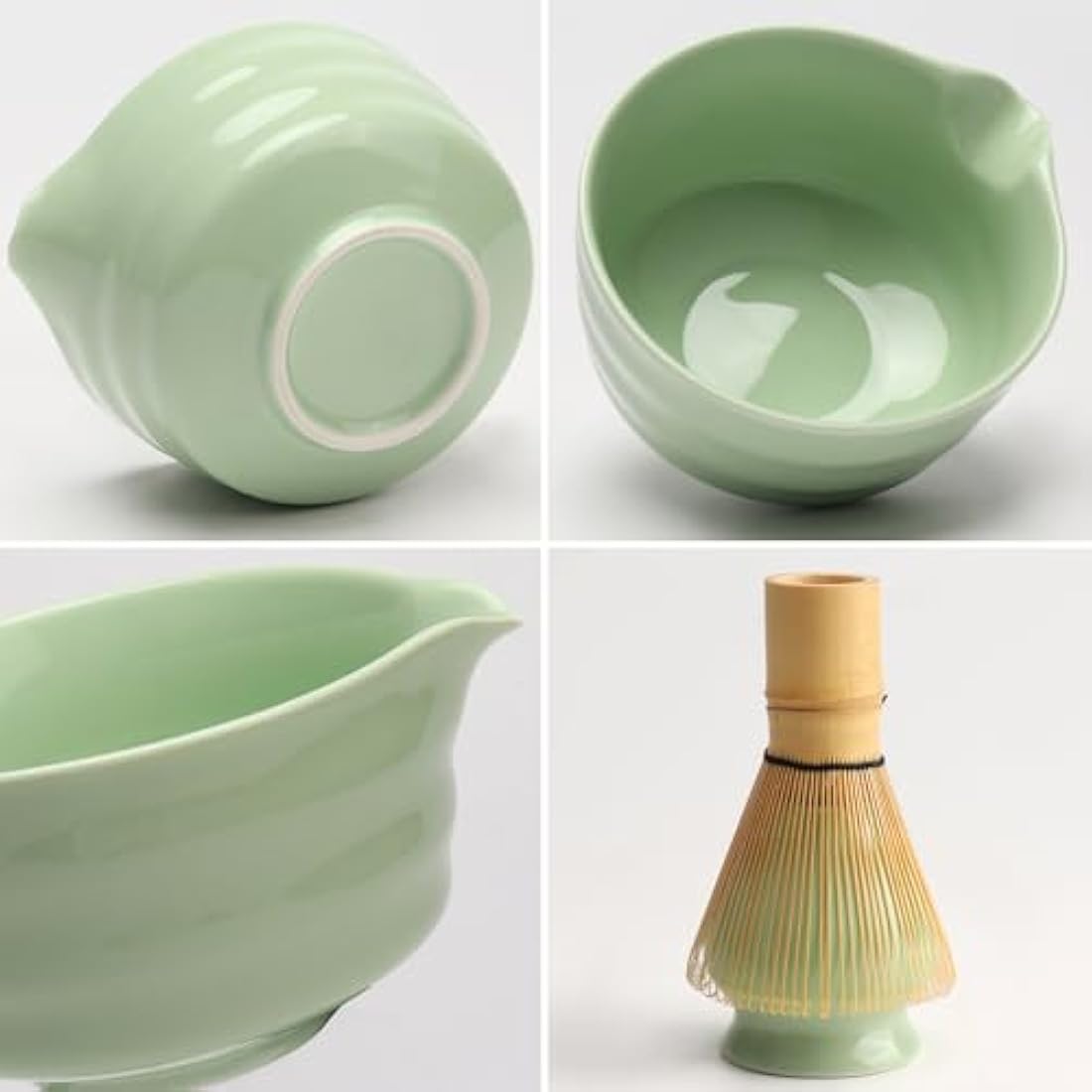 Geebuzz 6-Piece Matcha Whisk Set – Bamboo Whisk and Ceramic Bowl, Green