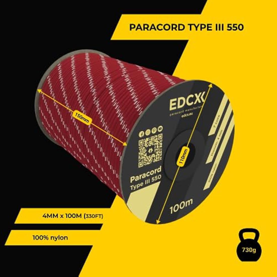 EDCX 550 Paracord – 4mm 7-Strand Nylon Rope for Camping and DIY