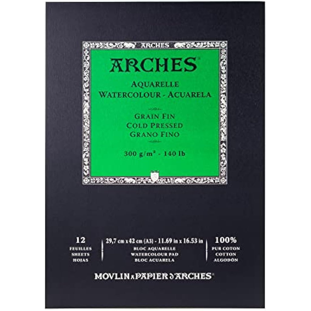 Arches Watercolour Pad | Cold Pressed 300 GSM A3 Paper - 12 Sheets
