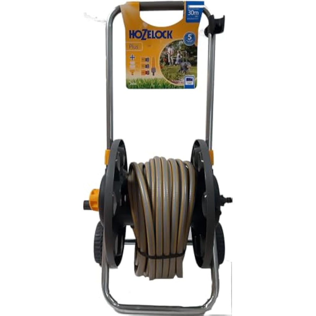 Hozelock Cart Reel Plus – 30m Assembled Garden Hose Reel with Nozzle