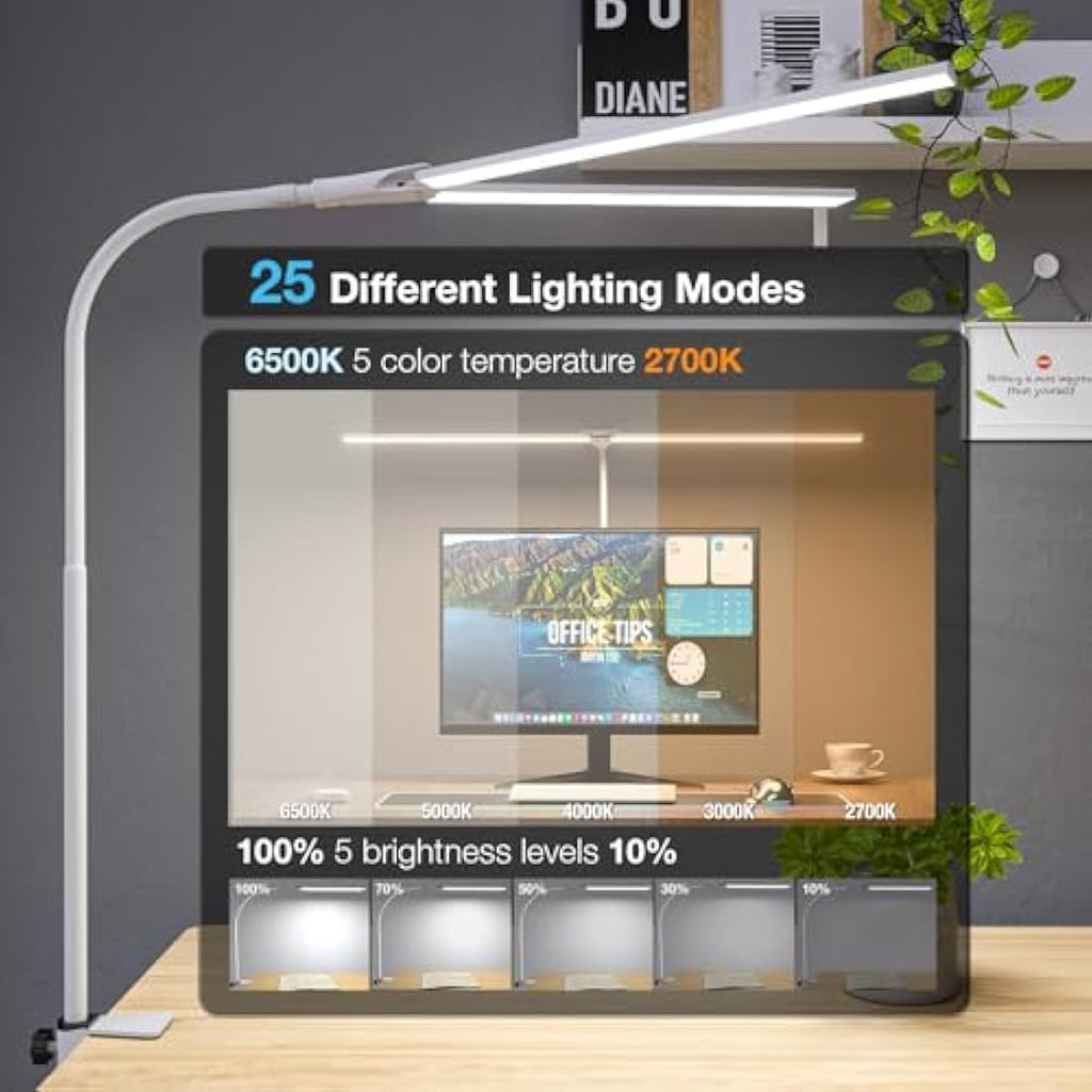 LED Desk Lamp – 80cm Double-Head Clamp Light with Gooseneck