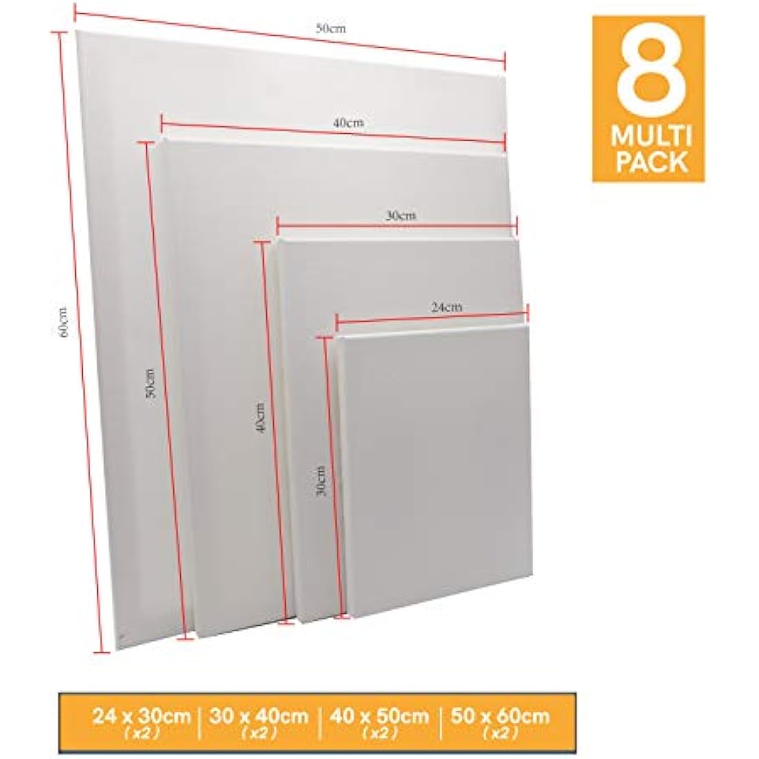 Artme Pre-Stretched Cotton Canvas Set - 8pcs Assorted Sizes - 280GSM
