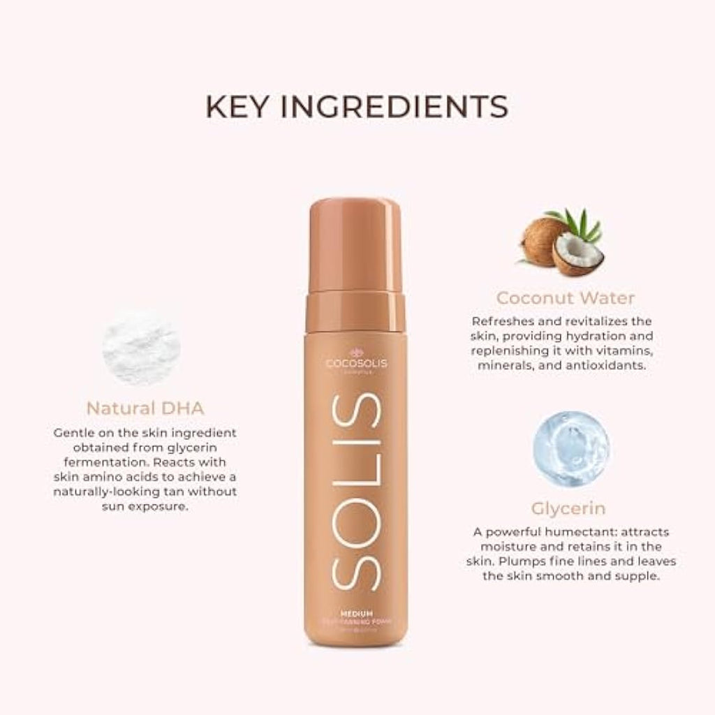 COCOSOLIS SOLIS Medium Self-Tanning Mousse | Natural DHA Face & Body (200ml)