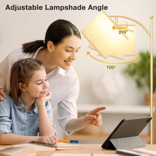 Aooshine Gold Floor Lamp – 3 Color Temperatures & Adjustable Shade