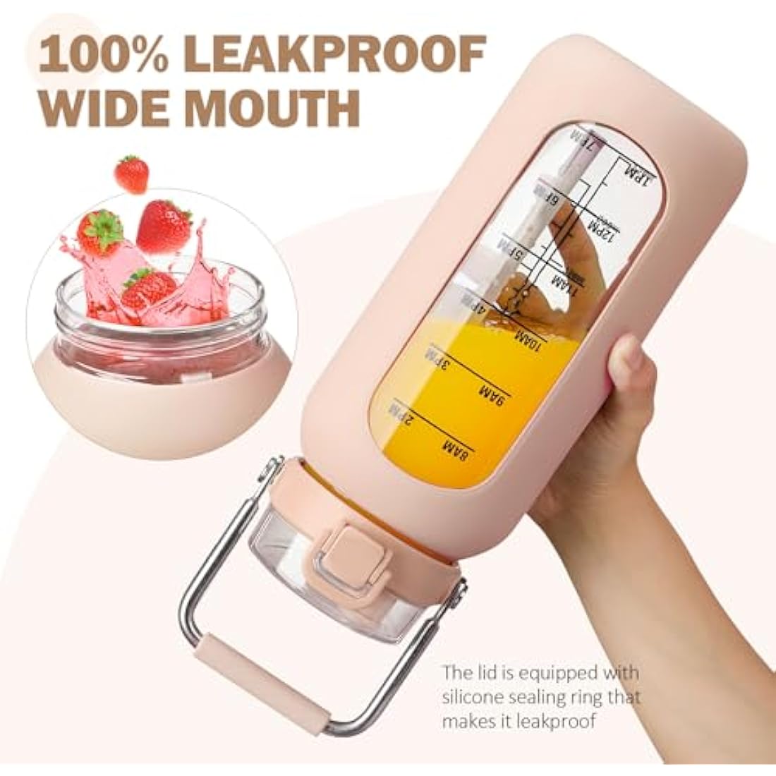 BLUEGO 2L Borosilicate Glass Water Bottle with Time Marker & Straw – Amber