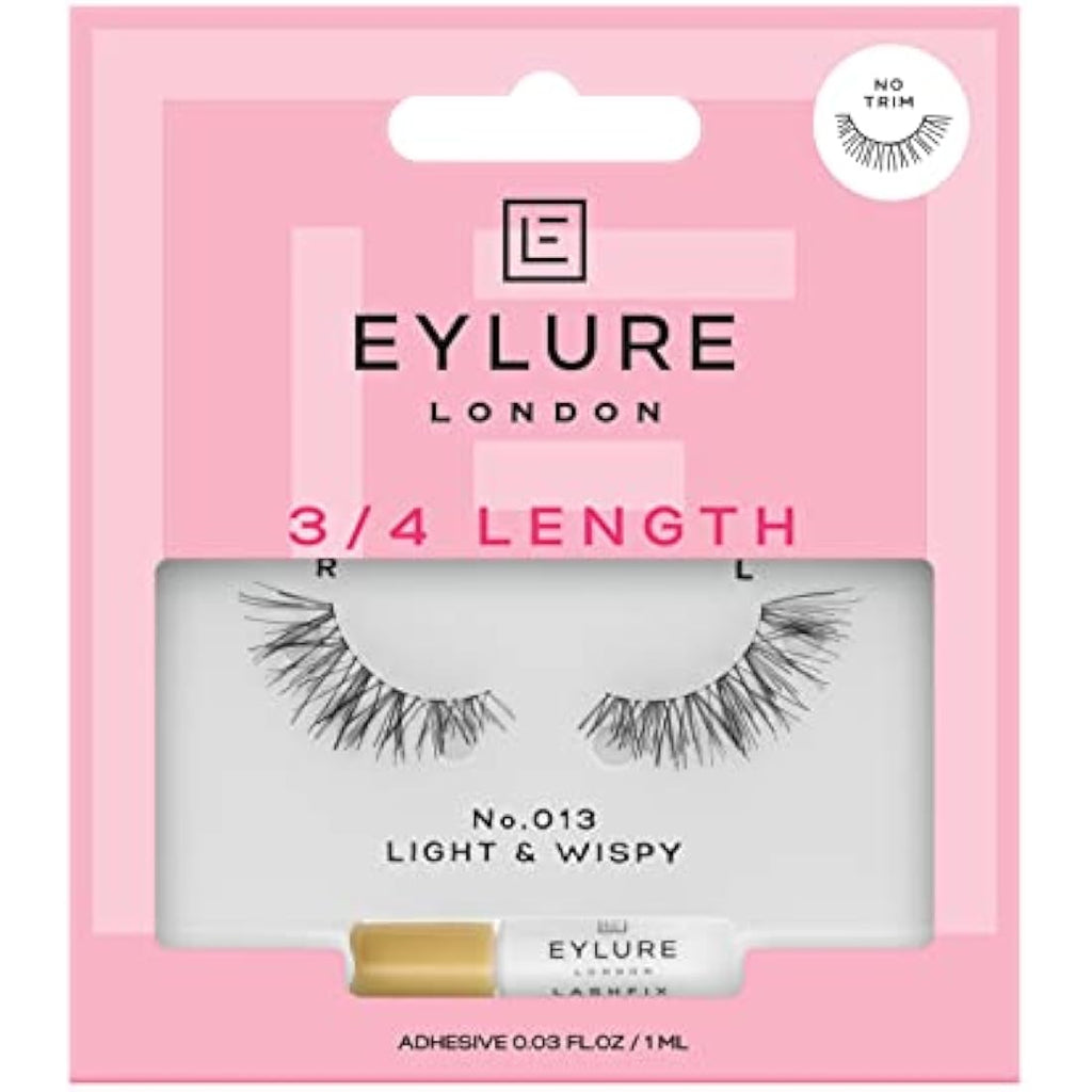 Eylure No. 013 False Lashes – 3/4 Length Black Strip Lashes with Glue