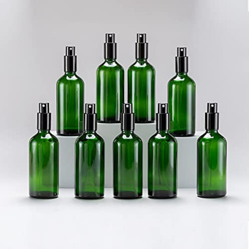 Jolof Store 100ml Green Glass Spray Bottle for Essential Oils – 9 Pcs