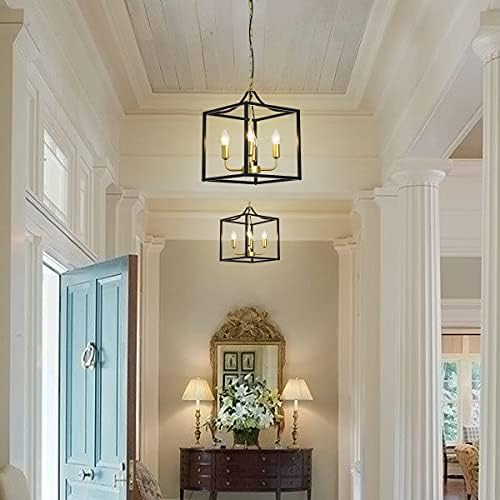 Industrial 4-Light Farmhouse Chandelier – Black and Gold