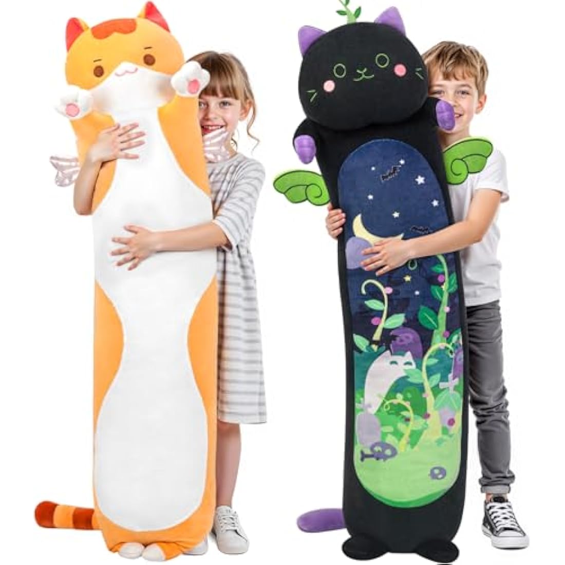 Mewaii 20in Long Cat Plush Body Pillow – Orange Kawaii Stuffed Animal