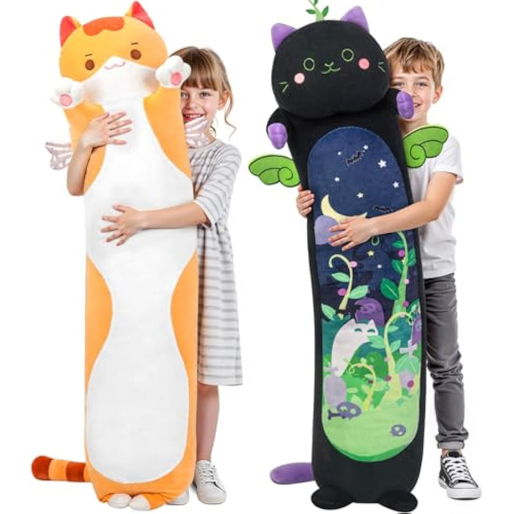 Mewaii 28in Long Cat Plush Body Pillow – Orange Kawaii Stuffed Animal