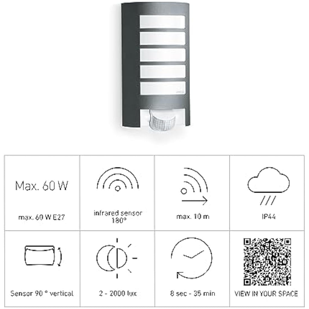 Steinel L 12 S Outdoor Wall Light – Anthracite Motion Sensor Lamp